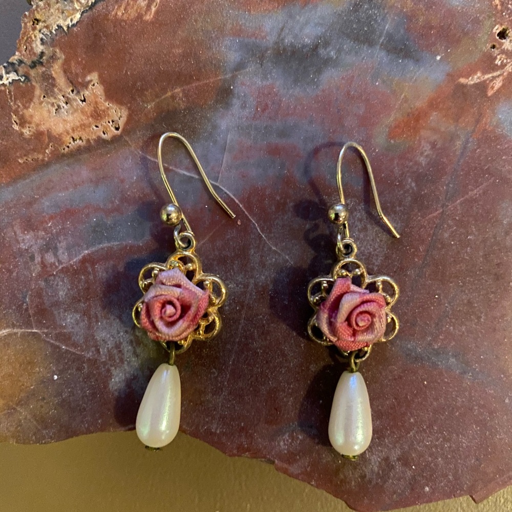 Pink flower earrings